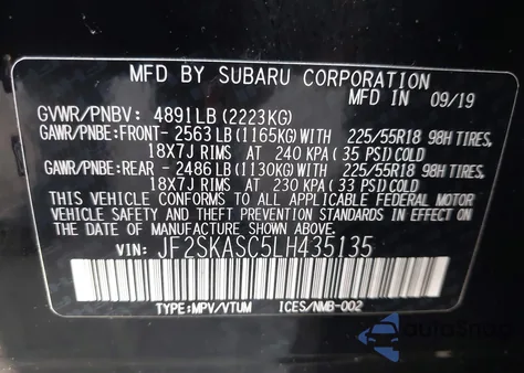 2020 Subaru Forester Limited z USA, uszkodzony, nr VIN JF2SKASC5LH435135